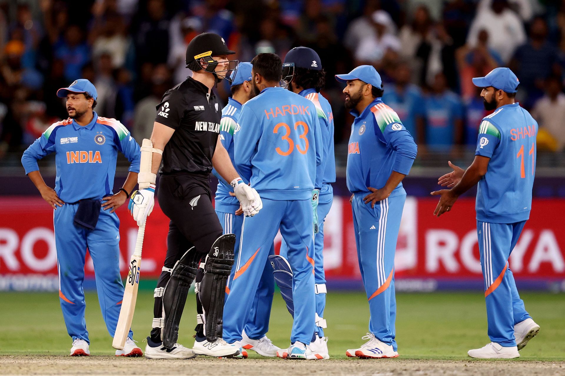 Team India celebrate Michael Bracewell's wicket. (Credits: Getty)